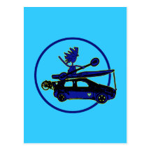 Kayak, Bike, Car On Blue Post Cards