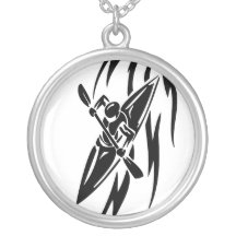 Kayaking Extreme Sport Graphic in Black & White Necklace