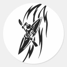 Kayaking Extreme Sport Graphic in Black & White Round Sticker