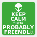 Keep calm and carry on alien square sticker