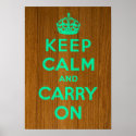 Keep Calm and Carry On : Blue on Wood Poster posters