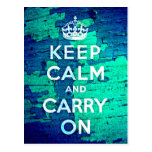 Keep Calm and Carry On Blue Peeled Paint Postcard