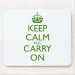 Keep Calm and Carry On British Racing Green Text mousepads
