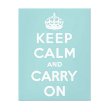 Keep Calm and Carry On Light Blue Stretched Canvas Print