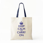 Keep Calm and Carry On Navy Blue Text bags
