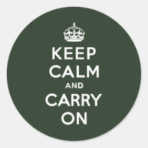 Keep Calm and Carry On Olive Green Round Sticker
