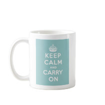 Keep Calm and Carry On on Light Blue Coffee Mugs