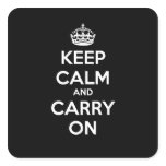 Keep Calm and Carry On Square Sticker - Black