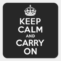 Keep Calm And Carry On. White. Best Price! Square Sticker