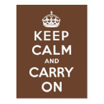 Keep Calm and Carry On White on Chocolate Post Cards