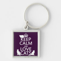 Keep Calm and Love Cats (in any colour) Keychains
