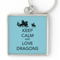 Keep Calm and Love Dragons Unique Print on Blue Keychain