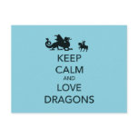 Keep Calm and Love Dragons Unique Print on Blue Postcards