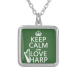 Keep Calm and Love Harp (any background color) Pendants