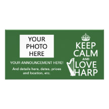 Keep Calm and Love Harp (any background color) Customized Photo Card
