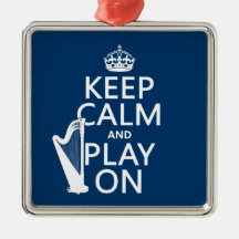 Keep Calm and Play On (harp)(any color) Christmas Tree Ornament