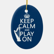Keep Calm and Play On (harp)(any color) Christmas Ornaments