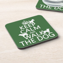 Keep Calm and Walk The Dog - all colours Drink Coasters