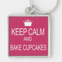 "KEEP CALM & BAKE CUPCAKES" Humour Saying Keychains