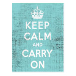 Keep Calm Blue Grunge Canvas Postcard