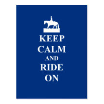 Keep calm & ride on (blue) post card