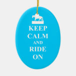 Keep calm & ride on (light blue) christmas ornaments