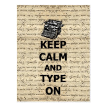 Keep calm & type on postcards