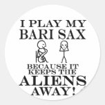 Keeps Aliens Away Bari Sax Round Sticker
