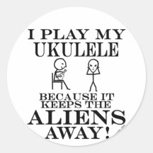 Keeps Aliens Away Ukulele Round Sticker