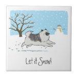 Keeshond "Let it Snow" Ceramic Tiles