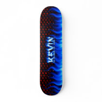 Kevin skateboard blue fire and flames design.