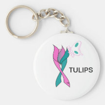 Key Chain- Pink & Teak Ribbon with Butterfly