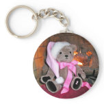 Key chain Teddy Bear Pink Santa Hat & pink ribbon keychains