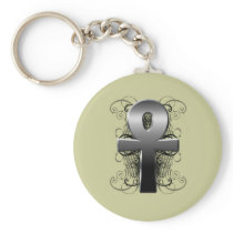 "Key of Life (Ankh)" in Chrome Keychain