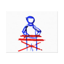 Keyboard player stick outline red blue cutout canvas print