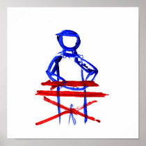 Keyboard player stick outline red blue cutout print