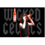 Keychain of Wicked C. drinking TX Pete Hot Sauce photo sculptures