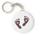 Keychain: Pink and chocolate baby feet with hearts