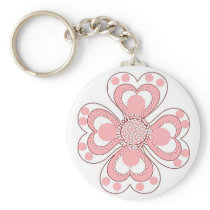 Keychain Pink Dots Heart Flower