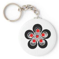 Keychain Red Silver Flower