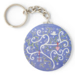 Keyring or keychain with Dove and Swirly Tree