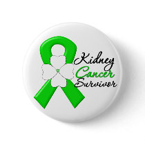 Kidney Cancer Survivor Flower Green Ribbon Buttons
