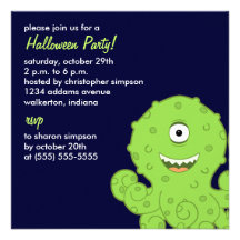 Kids Alien Octo Halloween Party Invitations