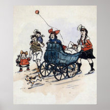 Kids And Carriage Early 1900's Print