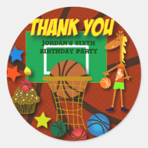Kids Birthday Thank You Stickers: Basketball