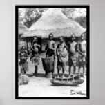 Kids By a Thatched Roof House in East Africa 1903 Print