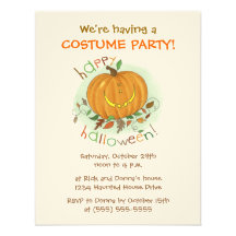 Kids Cartoon Pumpkin Halloween Party Invitations