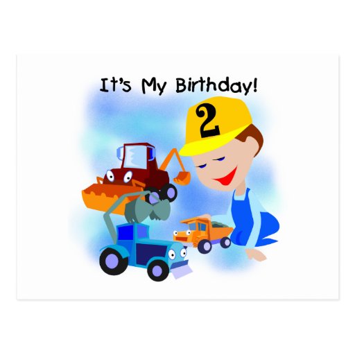 Kids Construction 2nd Birthday Tshirts and Gifts Postcards