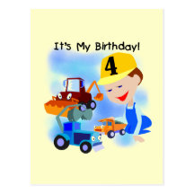 Kids Construction 4th Birthday T-shirts and Gifts Post Cards