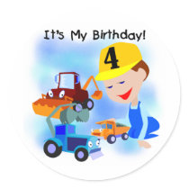 Kids Construction 4th Birthday T-shirts and Gifts Round Stickers